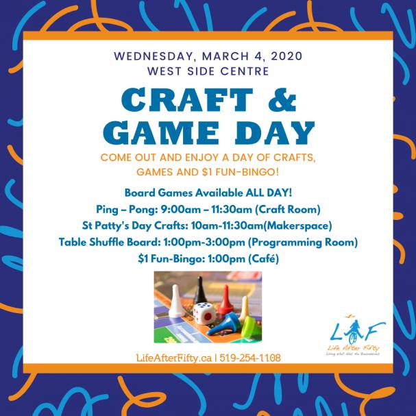 Craft & Game Day March 2020